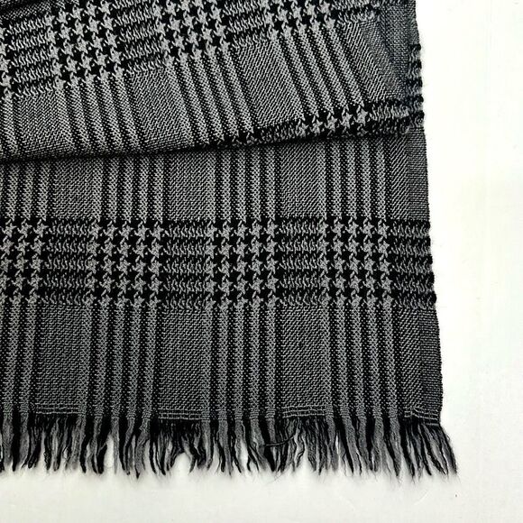 ETRO Milano Wool Oblong Scarf Gray Glen Plaid Men’s Women’s 18x72” - Picture 7 of 8